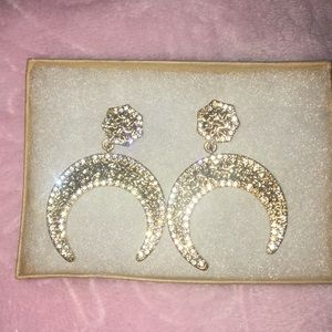 Gold and diamond crescent statement earrings